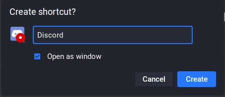 Screenshot showing the pop up window to create a shortcut